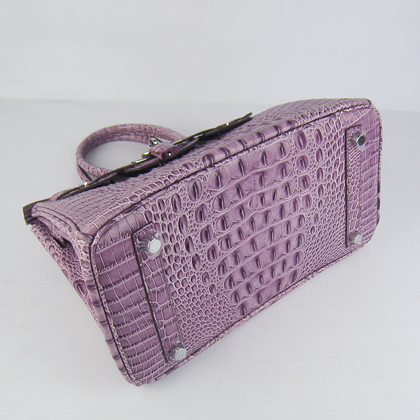 Replica Hermes Birkin 30CM Crocodile Head Veins Bag Purple 6088 On Sale